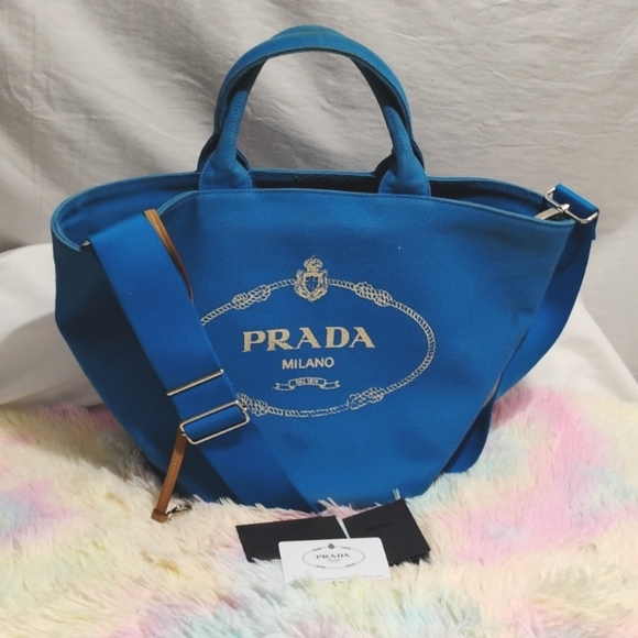 Authentic Prada Canapa Bucket Bag Has Strap & Authenticantion Cards - Picture 12 of 14
